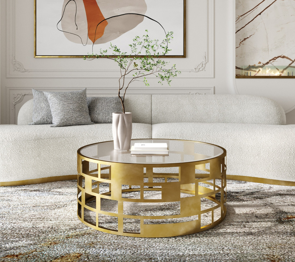 Modrest Kudo Glam Clear Glass and Gold Glass Coffee Table   Contemporary   Coffee Tables   by Vig Furniture Inc.  Houzz