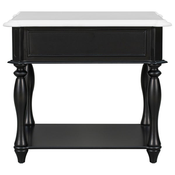 Classical Black End Table with Open Style Shelf Large Storage Space