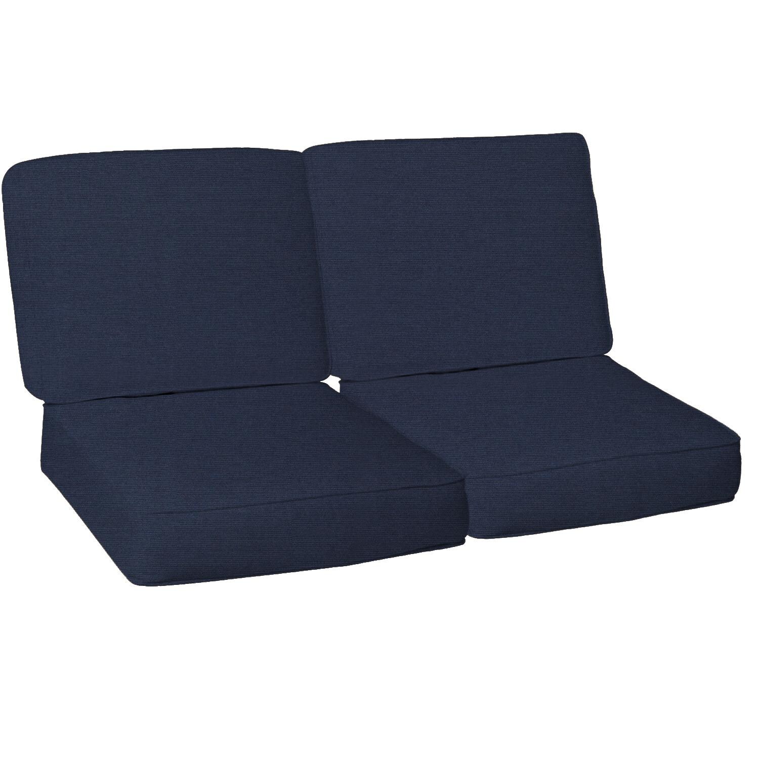 Sunbrella Canvas Navy 4 Piece Small Outdoor Replacement Loveseat Cushion Set W/ Piping By Signature