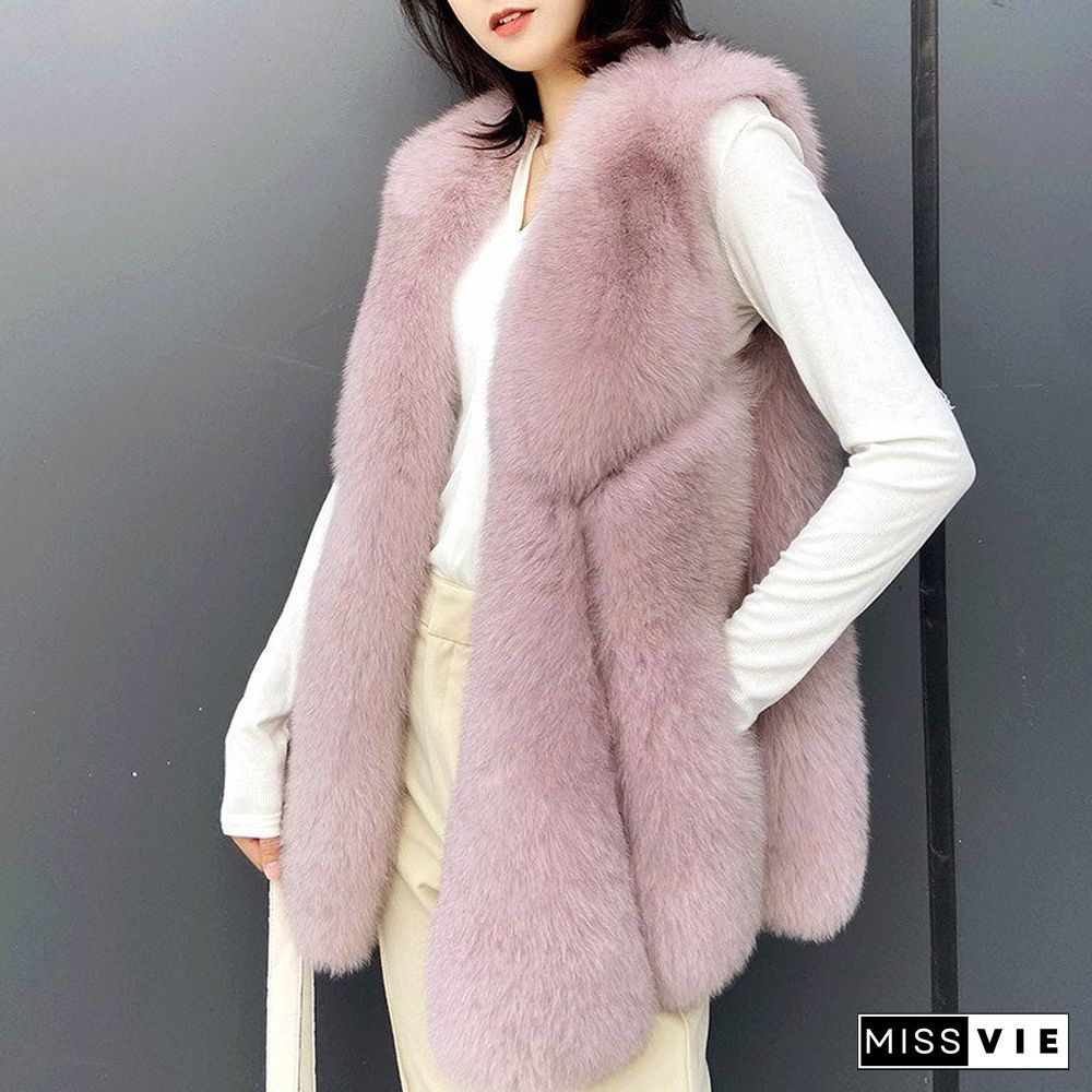 Fur Coat Artificial Fur Faux Fur Sleeveless Jacket Women Winter Warm Fur Vests Leather Female Oversize Fox Fur Overcoat