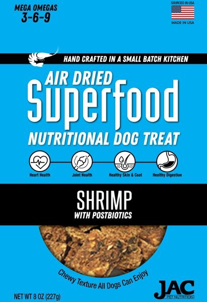 JAC Pet Nutrition Air-Dried Shrimp Superfood Dog Treat， 8-oz pouch