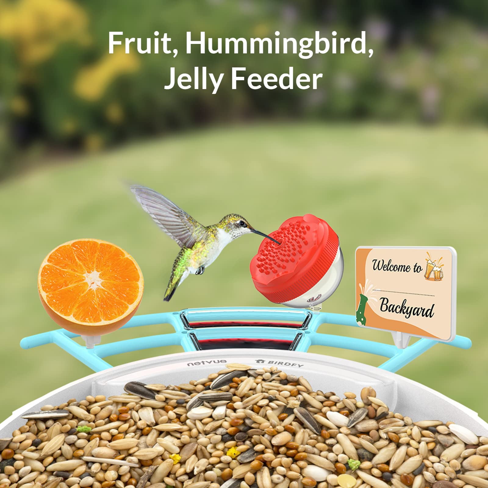 Bird Feeders with Camera， Netvue Birdfy Lite Pro Bird Feeder with Wider Perch DIY Add-ons Hummingbird Feeder Suet Ball Jelly Feeder for All Birds， Ideal Bird Watching Gift for Mother's Day