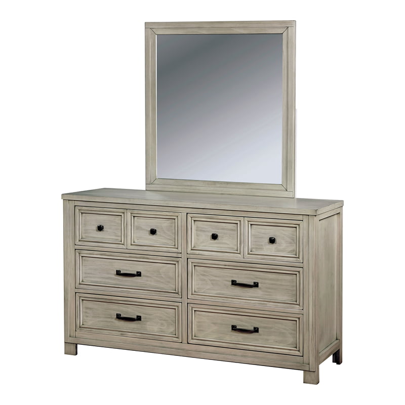 Furniture of America Jexter Wood 2-Piece Dresser and Mirror in Antique White