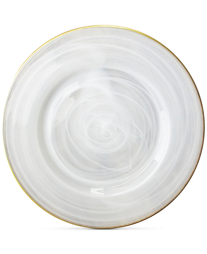 American Atelier Jay Import Alabaster Glass Charger Plate With Gold-Tone Rim