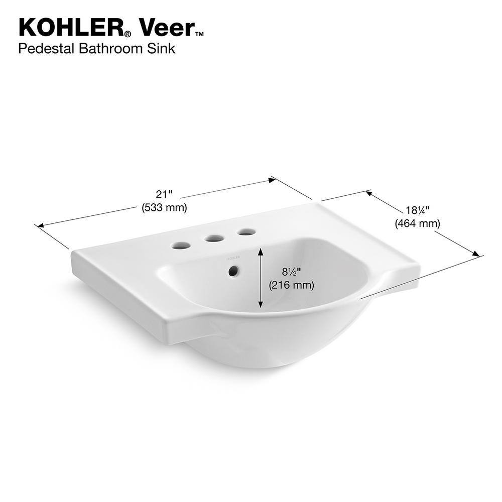 KOHLER Veer 21 in. Vitreous China Pedestal Sink Basin in White K-R5247-4-0