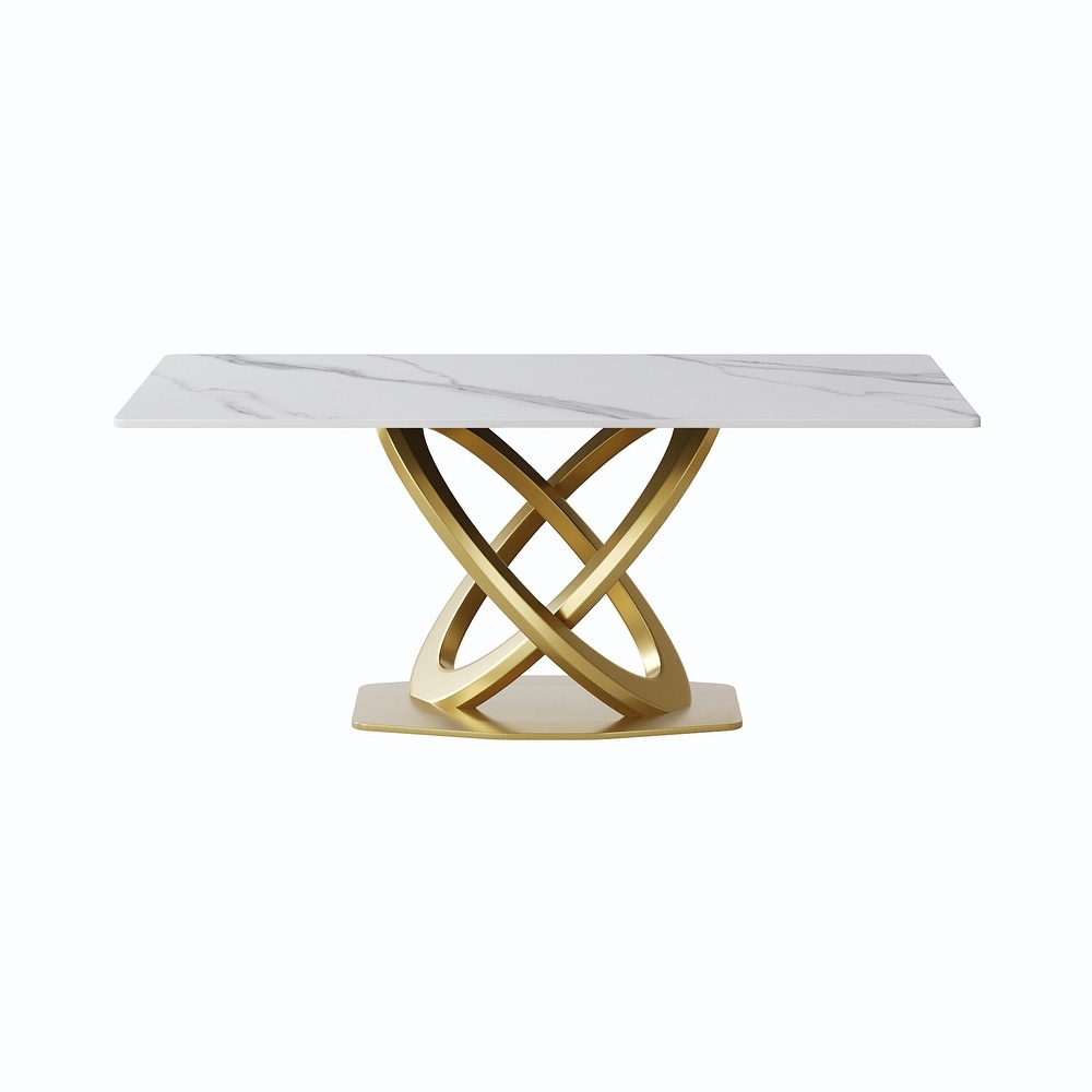 Modern Marble Dining Table with Gold Geometric Base