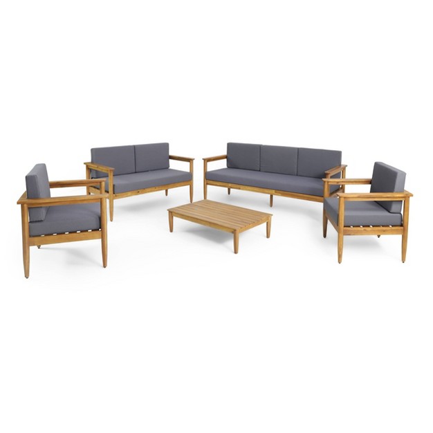 5pc Magnolia Patio Acacia Wood 7 Seater Chat Set Teak dark Gray Christopher Knight Home