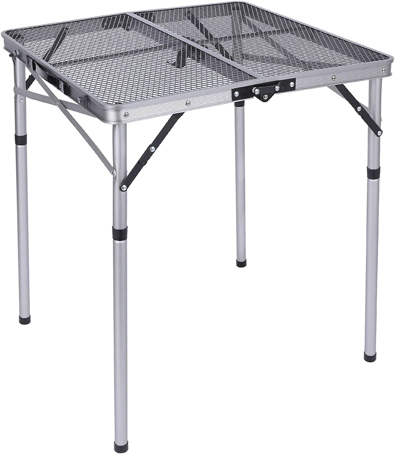 REDCAMP Folding Portable Grill Table for Camping 2FT， Lightweight Aluminum Grill Stand Metal Table with Adjustable Height for Picnic Outside Cooking，， Silver