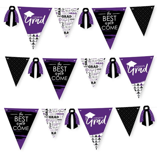 Big Dot Of Happiness 30 Piece Purple Graduation Party Pennant Triangle Banner