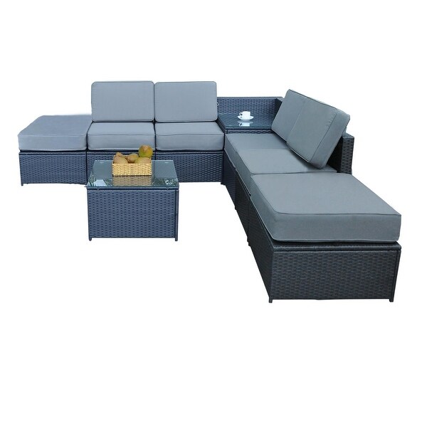 Mcombo Outdoor Patio Black Wicker Furniture Sectional Set 6085 8PC