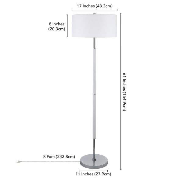 Simone 2-Light Floor Lamp with Fabric Shade in Matte White/Polished Nickel /White