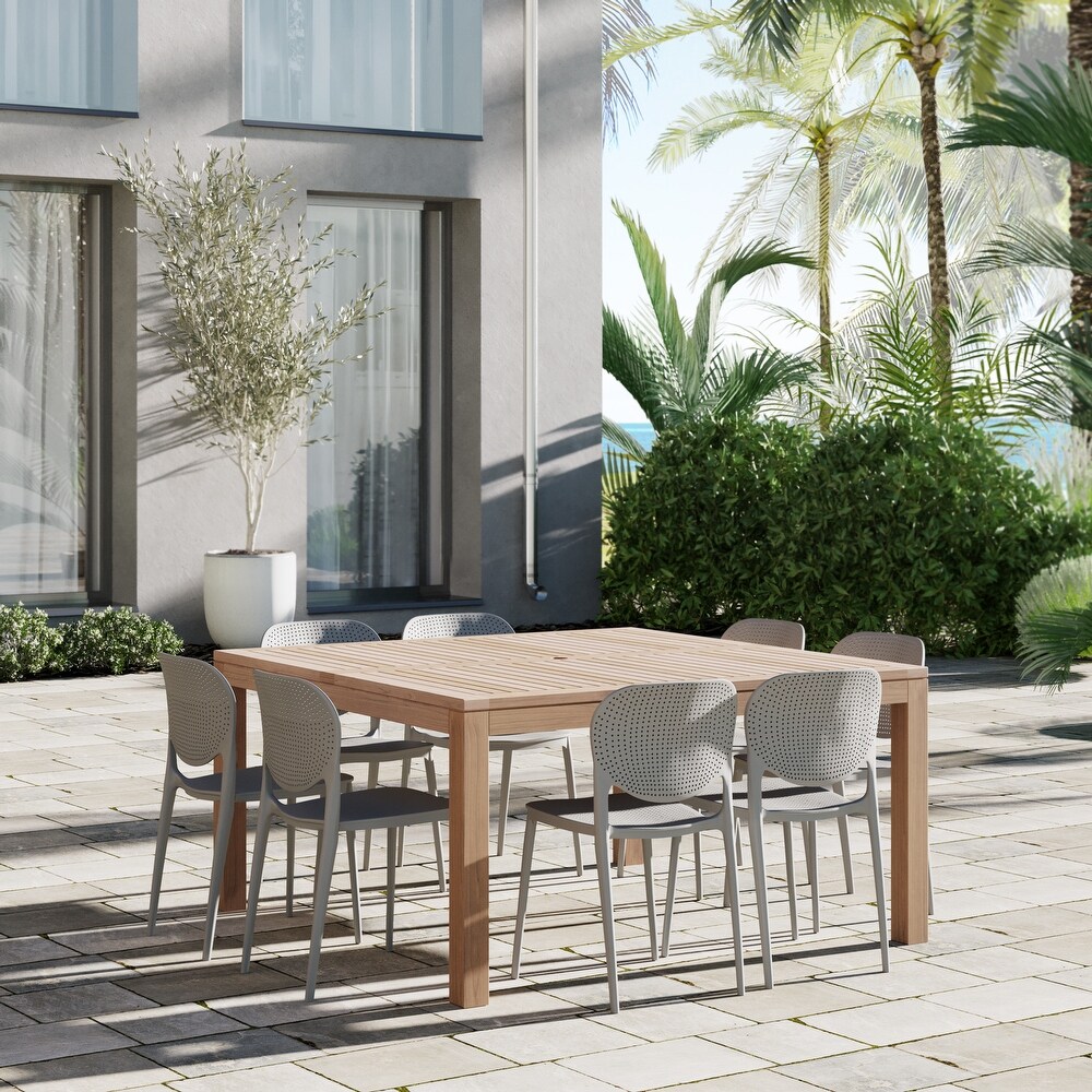 Amazonia Teak Flaker Outdoor Patio Dining Set   Grey Chairs