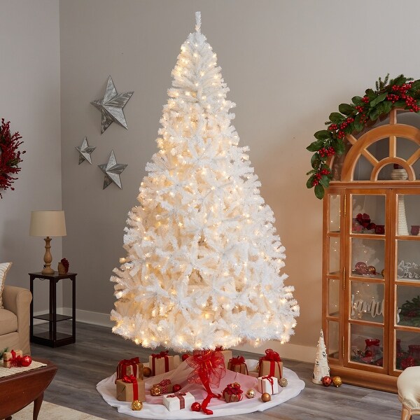 9' White Christmas Tree with 1860 Bendable Branches and 650 LED Lights