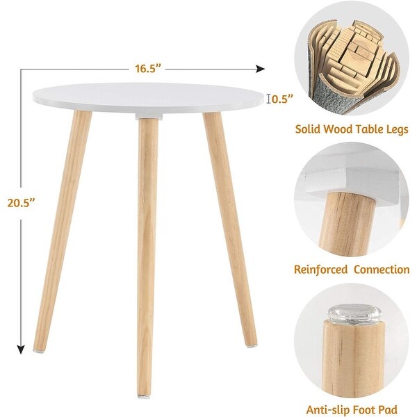 White Nightstand Coffee End Table with Natural Wood Legs，16.5x20.5 In