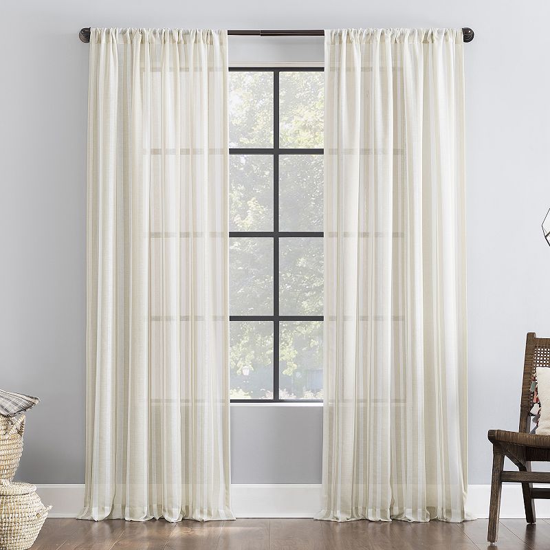 Clean Window Leno Weave Stripe Anti-Dust Sheer Window Curtain Panel