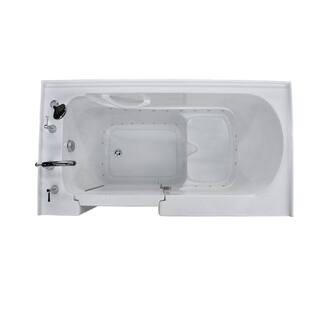 Rampart 5 ft. Walk-in Non-Whirlpool Bathtub with 6 in. Tile Easy Up Adhesive Wall Surround in White H3260LWSCC