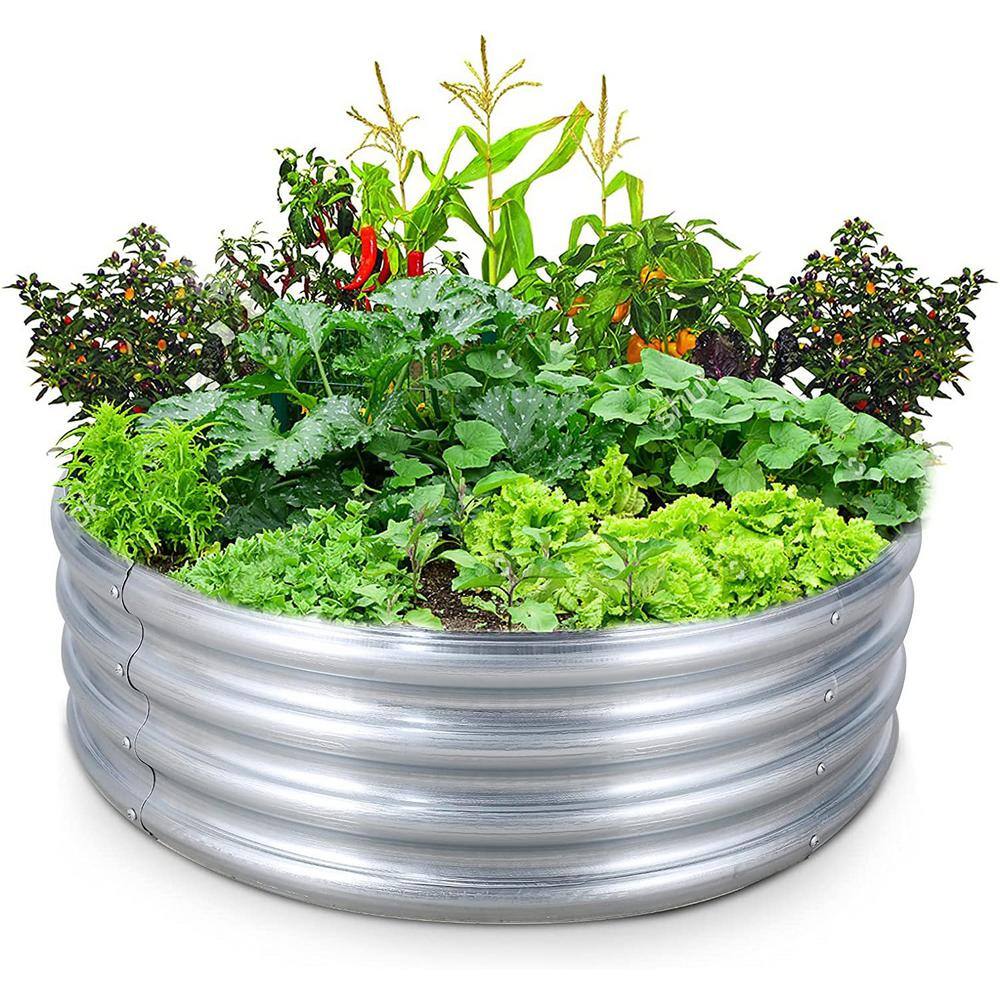 LuxenHome 36 in. Galvanized Metal Round Raised Garden Bed WHPL1270