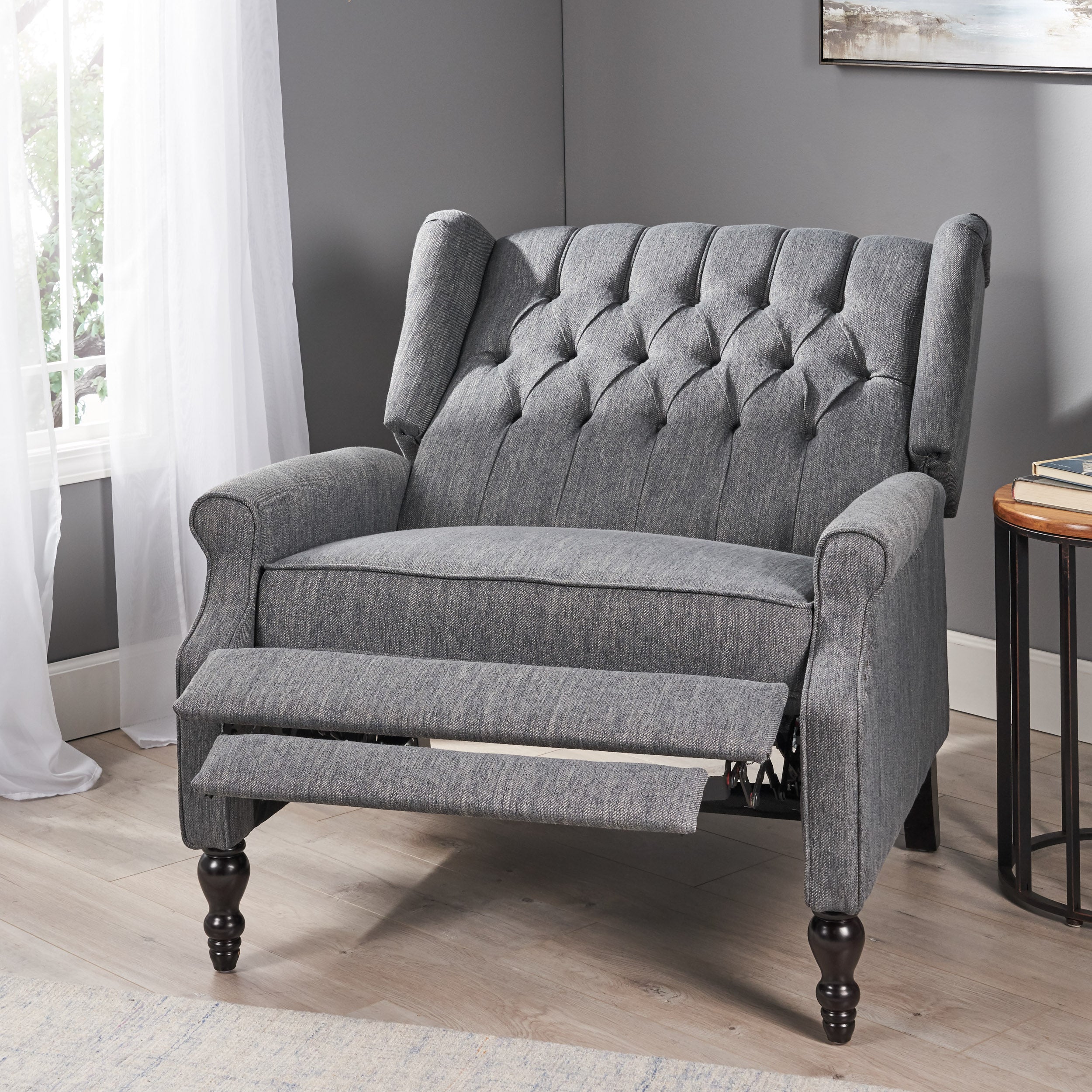 Salome Oversized Tufted Wingback Fabric Push Back Recliner