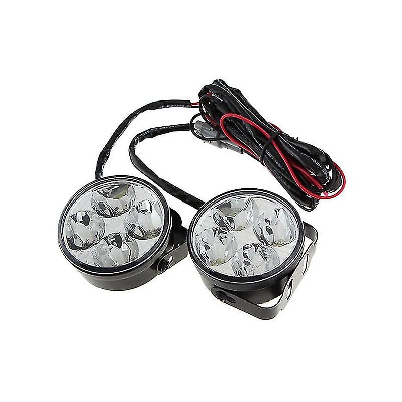 2pcs White 4 Led Round Car Driving Daytime Running Light Drl Fog Lamp 12v