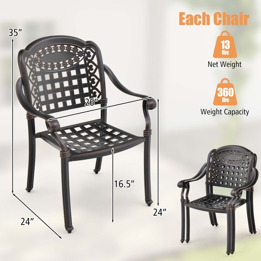 Costway 2pcs Patio Cast Aluminum Armrest Chairs Dining Stackable   See Details