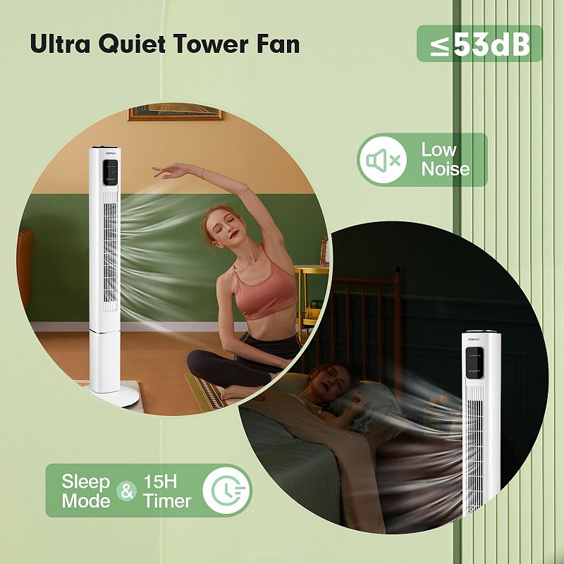 Portable 48 Inch Oscillating Standing Bladeless Tower Fans with 3 Speeds Remote Control-White