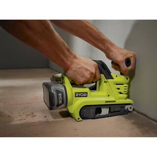 RYOBI ONE+ 18V Cordless Brushless 3 in. x 18 in. Belt Sander (Tool Only) with Dust Bag and 80-Grit Sanding Belt P450