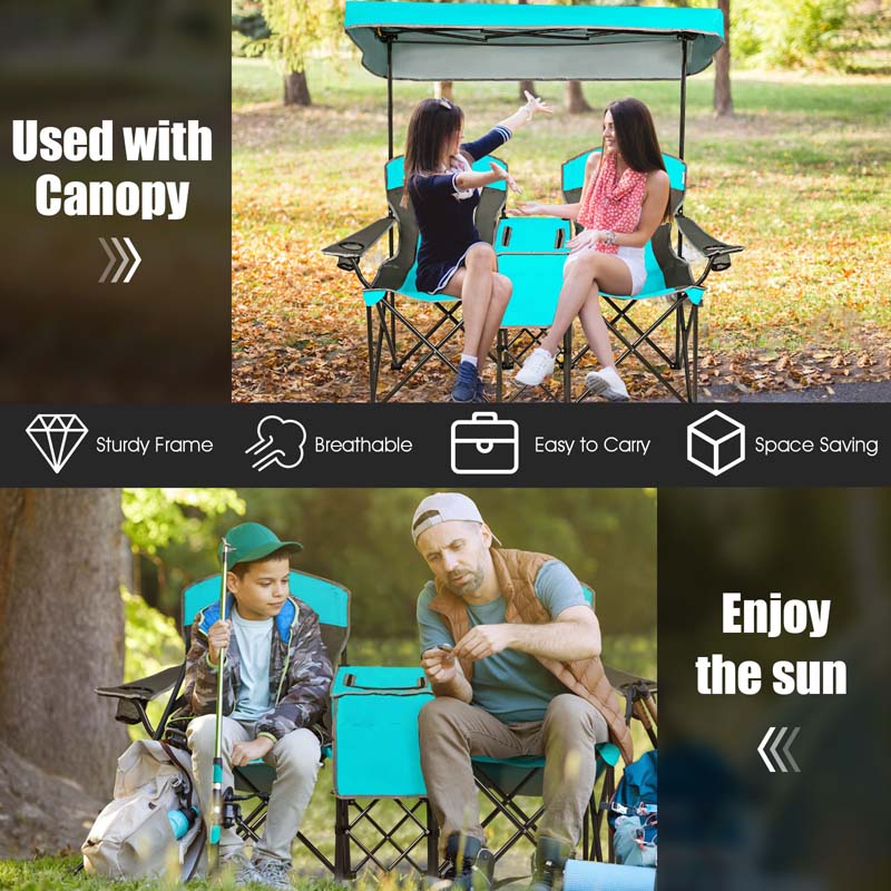 Double Sunshade Camping Canopy Chair with Mini Table, Cup Holder, Portable Folding Beach Chair with Canopy