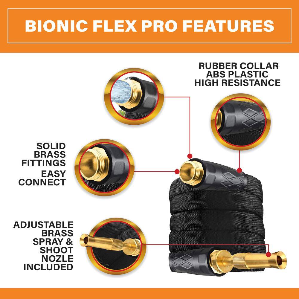 BIONIC FLEX Pro 34 in. Dia. x 100 ft. Light-Weight Heavy-Duty Premium Garden Water Hose with Brass Fitting and Shooting Nozzle 8504