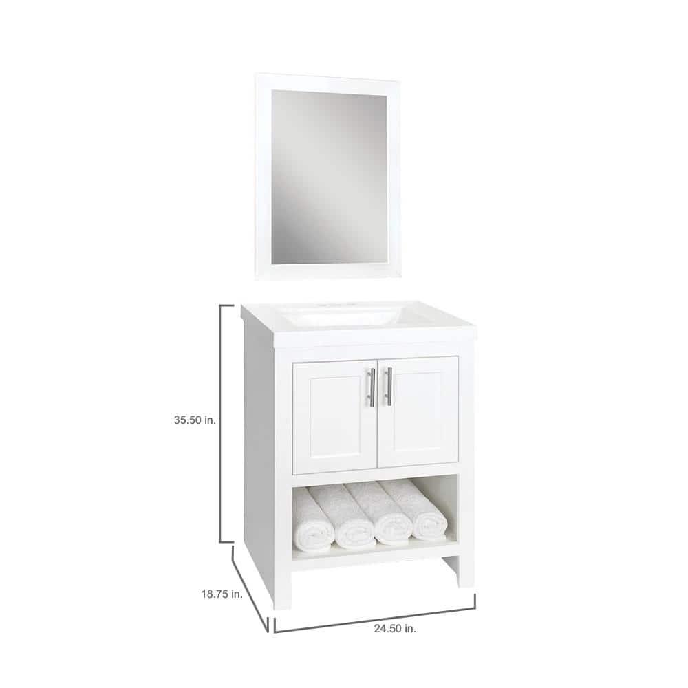 Glacier Bay Spa 245 in W x 188 in D x 355 in H Single Sink Bath Vanity in White with White Cultured Marble Top and Mirror