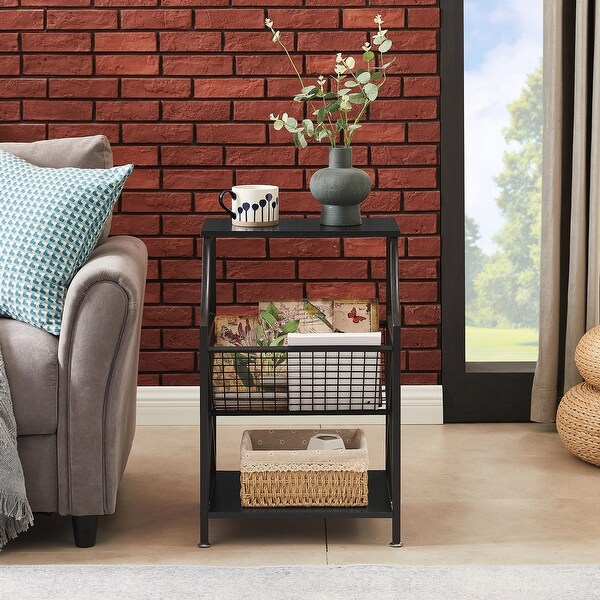 Modern 3-tier Open Storage Shelf Side Table Set of 2 Magazine Holder