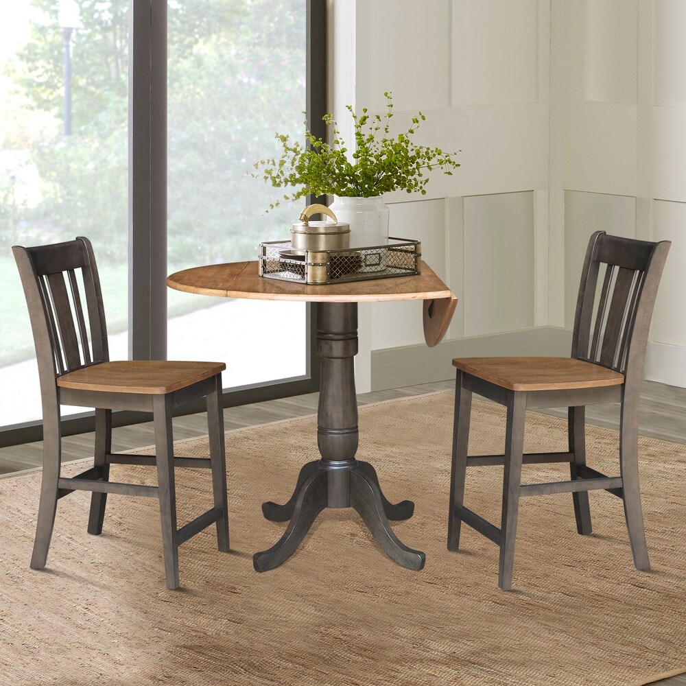 42 in. Round Dual Drop Leaf Counter Height Dining Table with 2 Splatback Stools   3 Piece Set