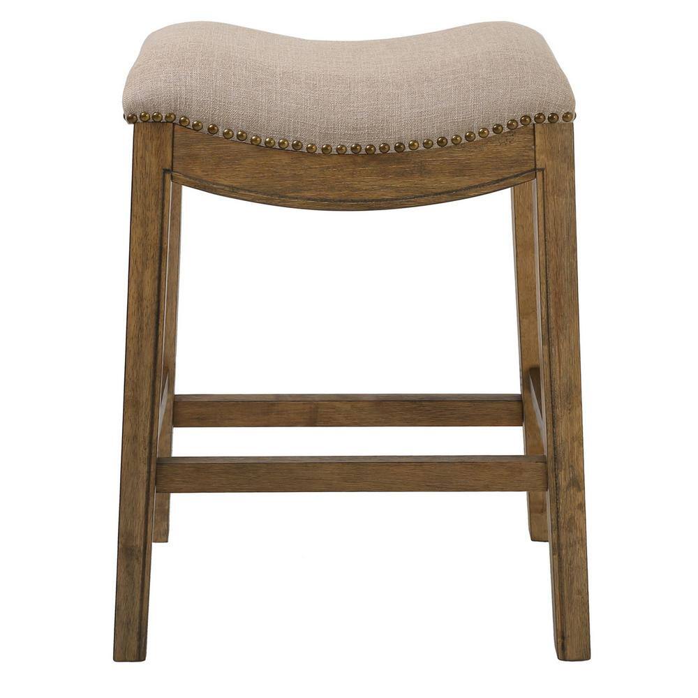 New Ridge Home Goods Saddle Backless Natural Wood 25.5 in. Counter-Height Bar Stool with Cream Linen Seat One Stool NH100152-FCS-WN