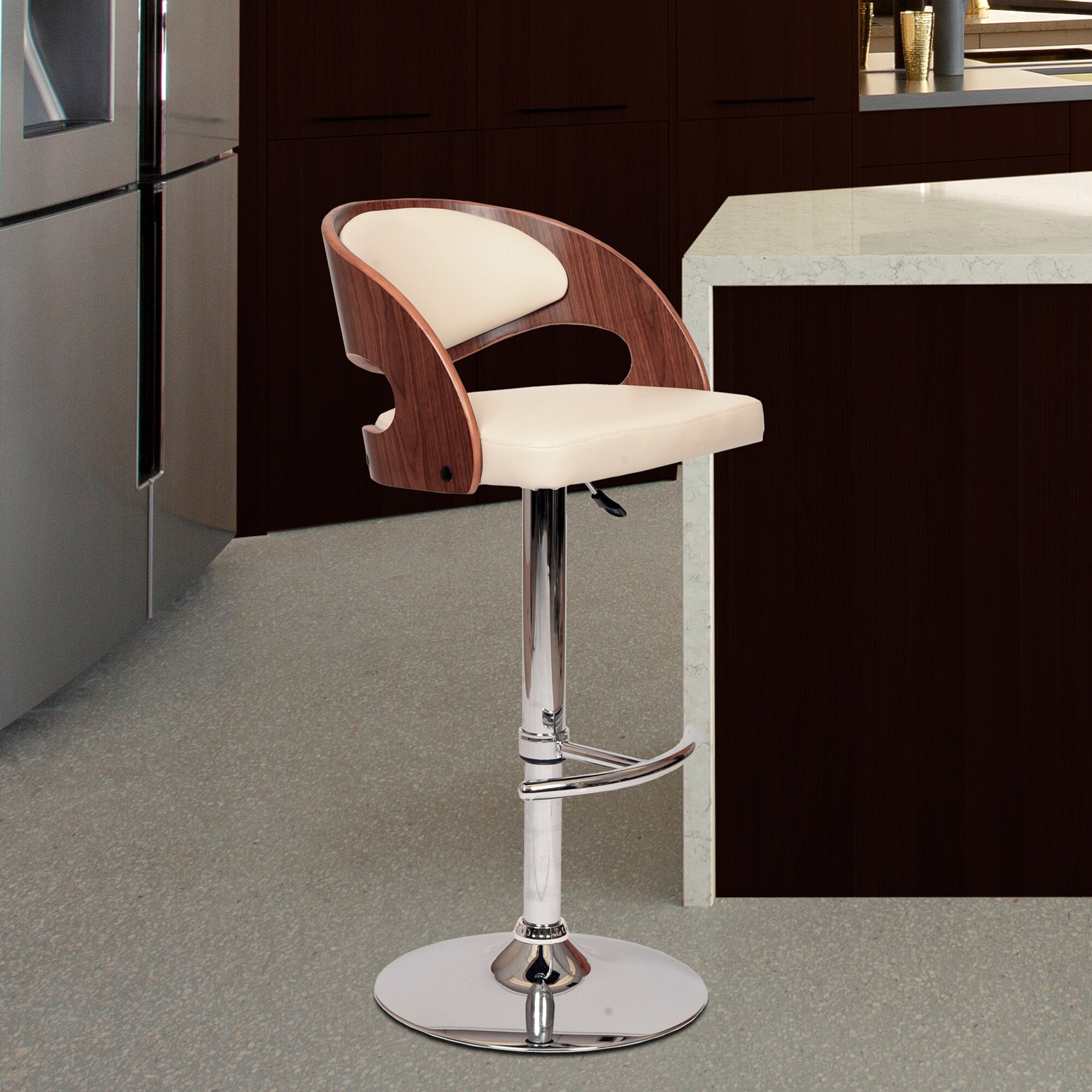 Malibu Swivel Barstool with Walnut Veneer and Chrome Base