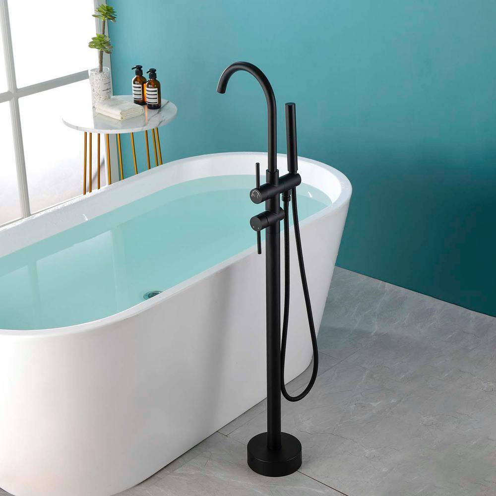 GIVING TREE 2-Handle Claw Foot Freestanding Tub Faucet with Pressure-Balanced Control with Hand Shower in Matte Black RMHDFAUC0024