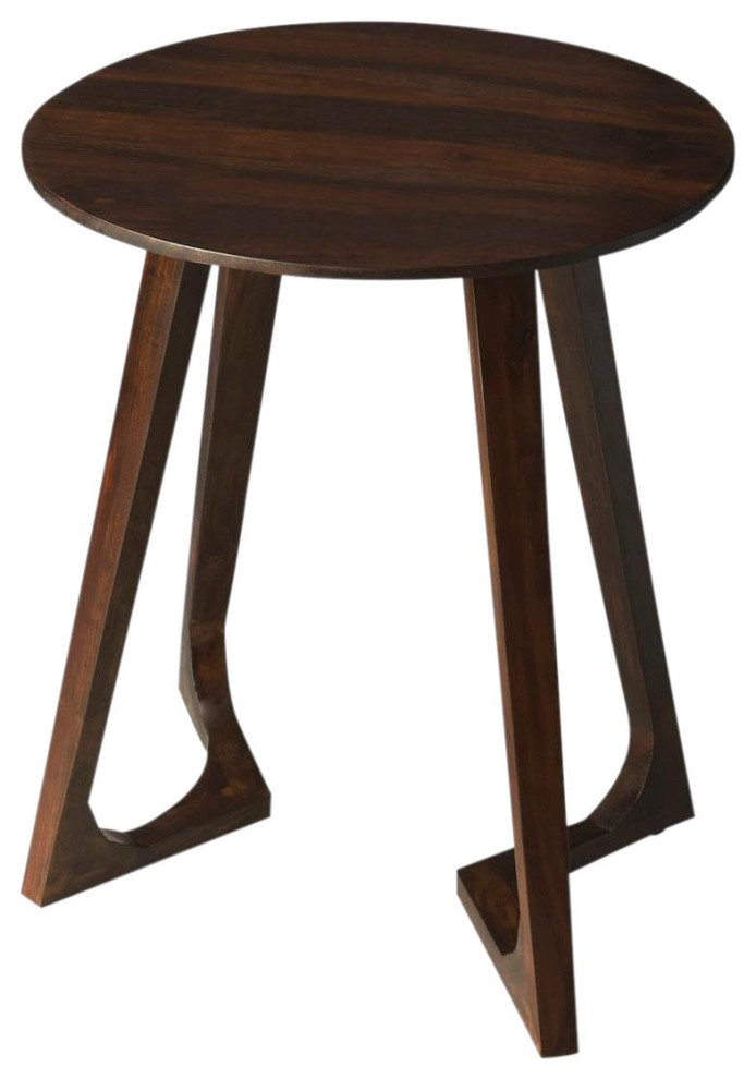 End Table Side Round Top Butler Loft Distressed Brown Black Tan   Midcentury   Side Tables And End Tables   by EuroLuxHome  Houzz