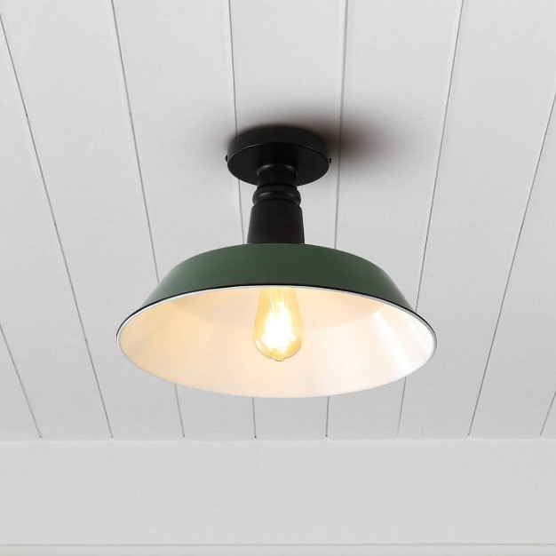 1 light Camila Classic Industrial Indoor outdoor Iron Led Semi Flush Mount Green white Jonathan Y