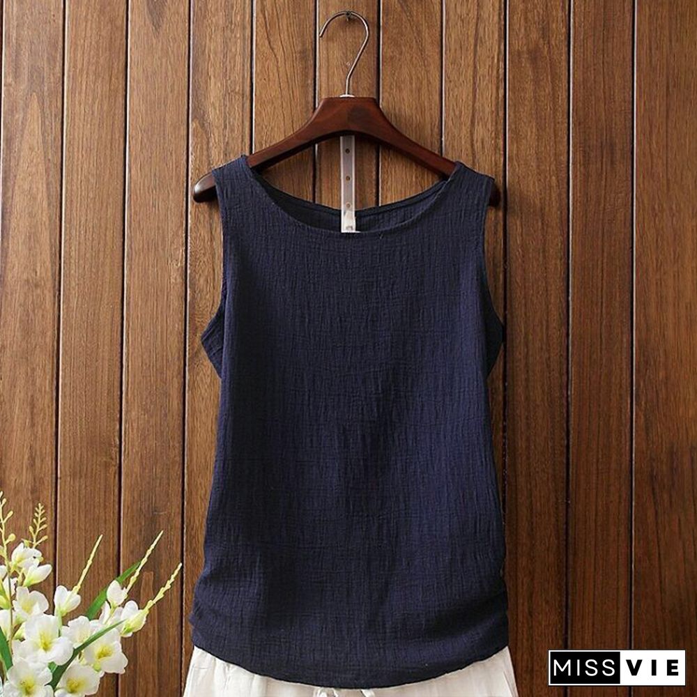 Texture Round Neck Comfy Casual Tank Top