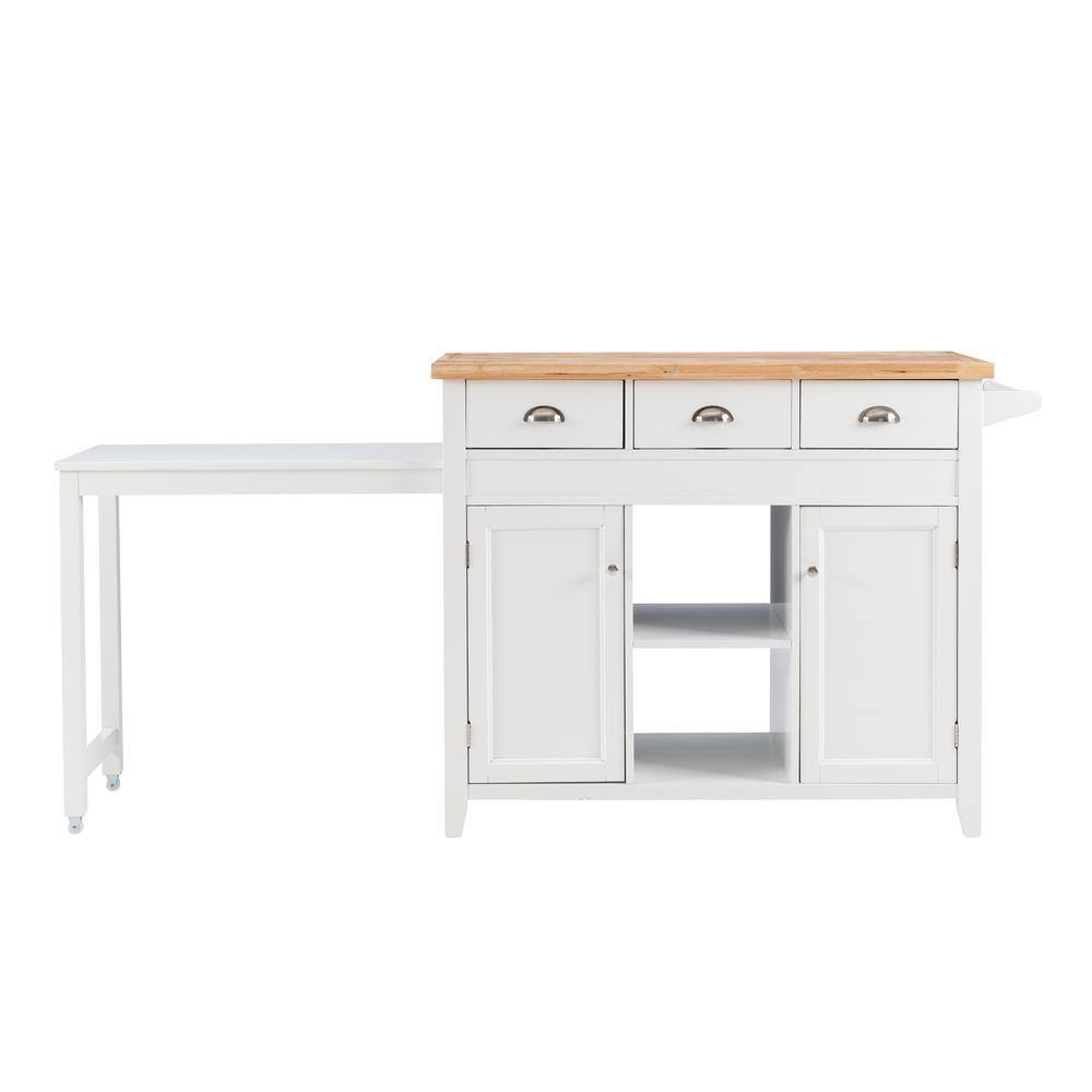 Linon Home Decor Larson White Kitchen Cart with Storage and Built-in Towel Bar THD01928