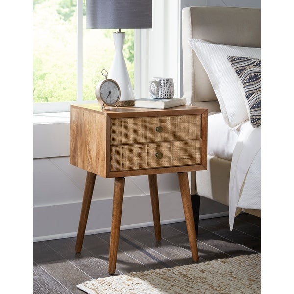 Dylan 25-Inch Tall Solid Wood and Rattan End Table