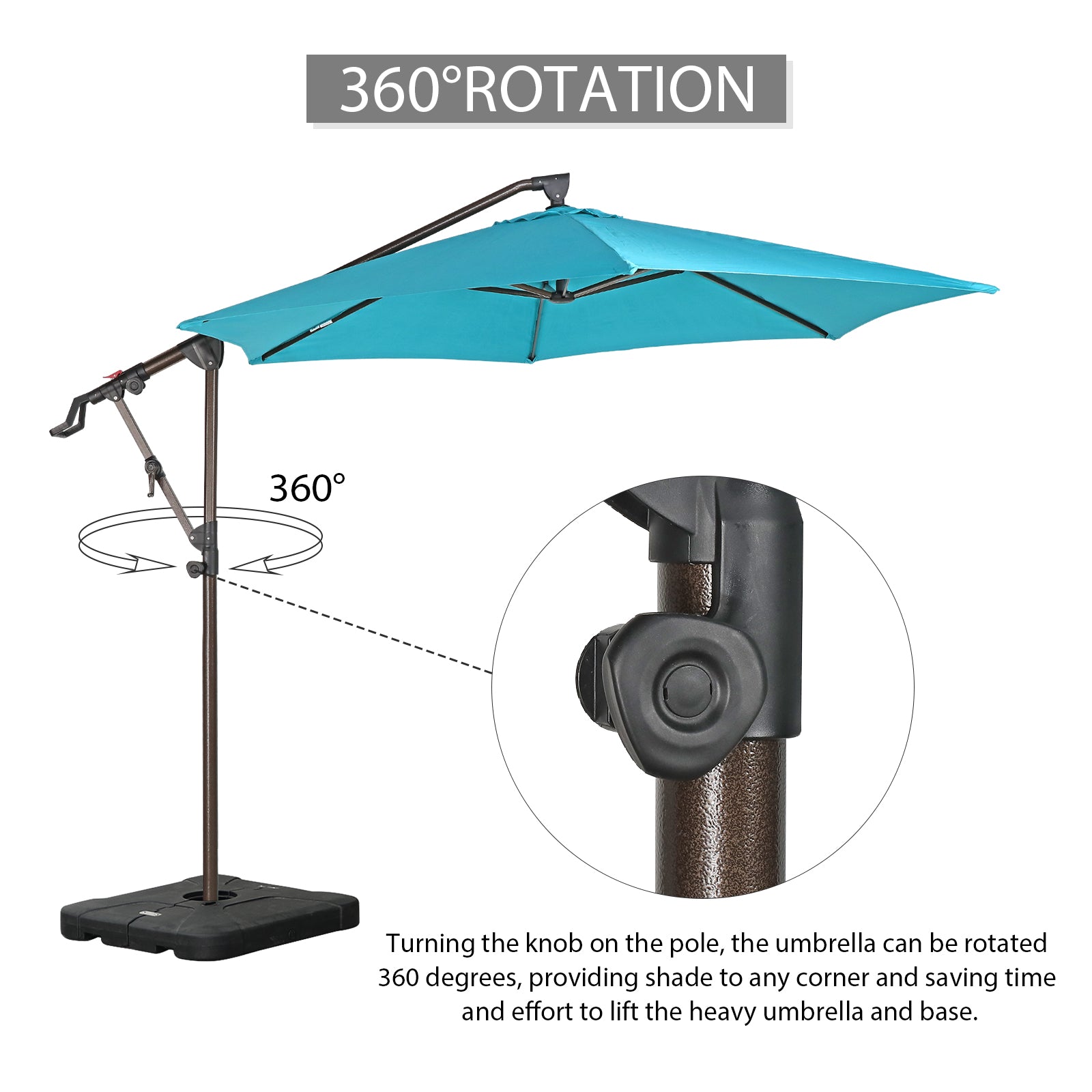 COBANA 9.4ft Offset Patio Umbrella with Base Included, Hanging Outdoor Umbrella with Water Sand Filled Umbrella Stand Weights, Blue