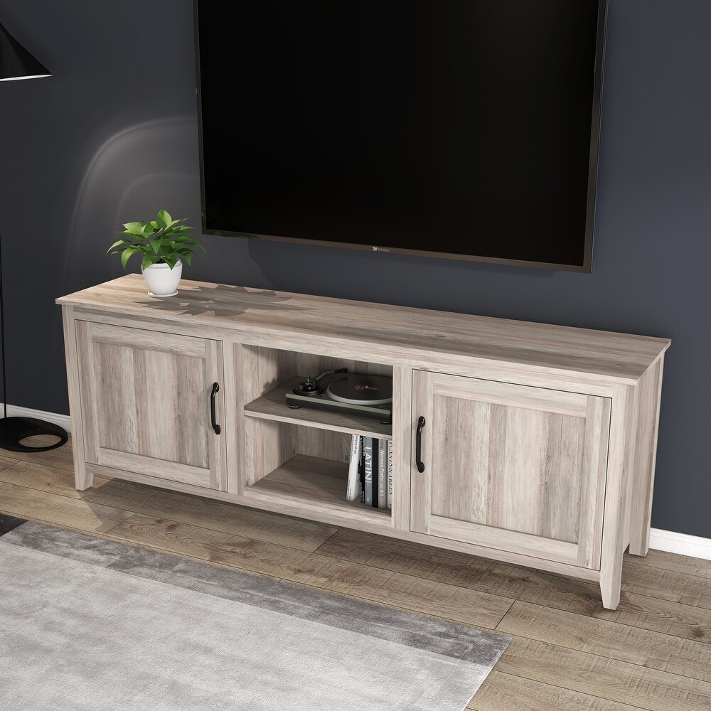 TV Stand Storage Media Console Entertainment Center With Two Doors for Living Room  Grey Walnut