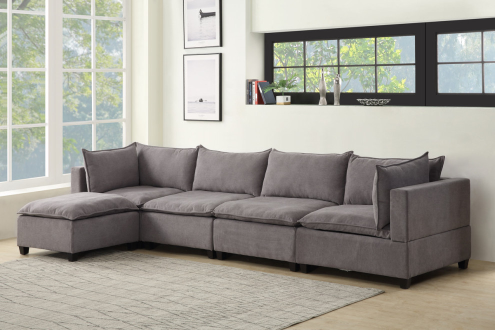 Madison Fabric Down Feather 5 Piece Modular Sectional Sofa Chaise   Transitional   Sectional Sofas   by Lilola Home  Houzz