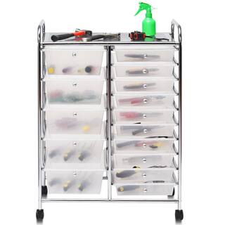 Costway 15 Drawer 4-Wheeled Rolling Storage Cart Tools Scrapbook Paper Office School Organizer in Clear HW53825CL