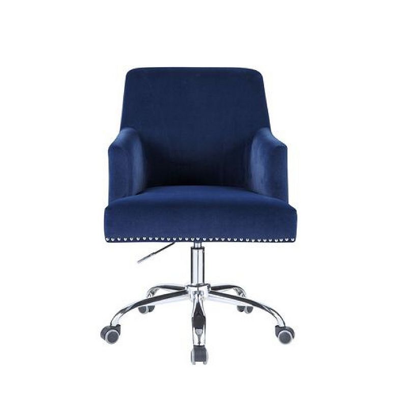 Swivel Office Chair with Sleek Track Arms and Nailhead Trim，Blue and Chrome