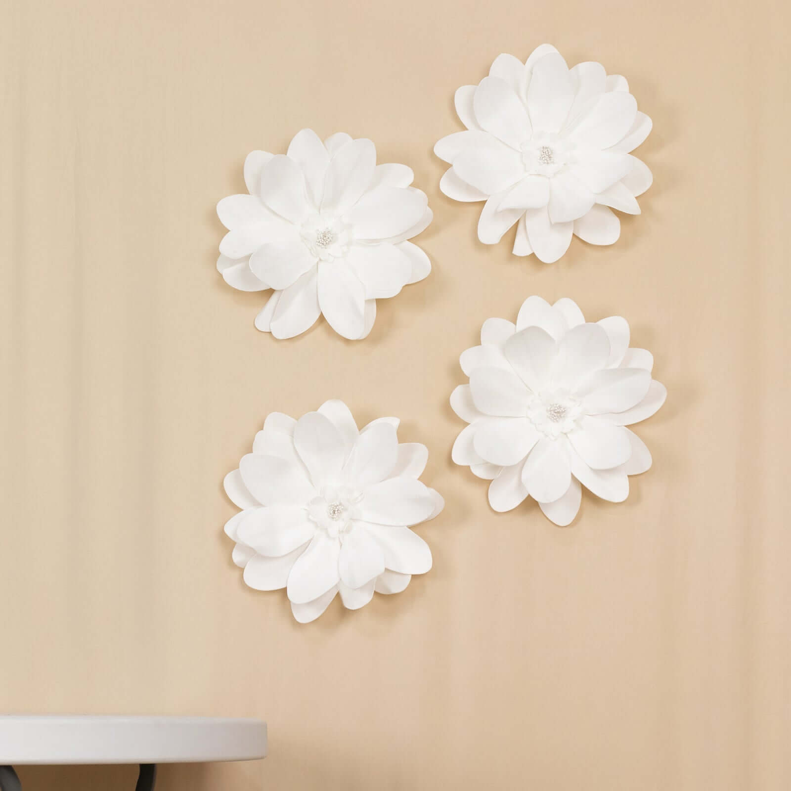 4 Pack White Life-Like Soft Foam Craft Dahlia Flower Heads 12