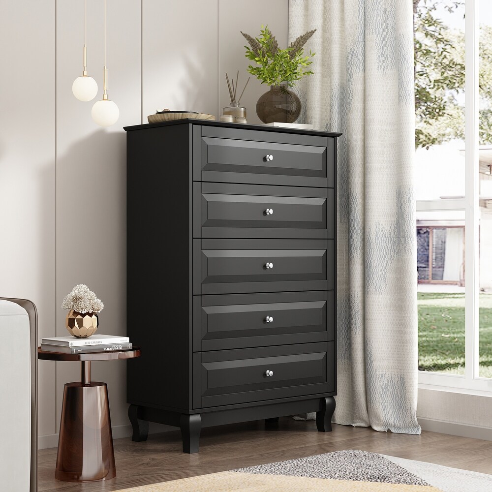 Modern Dresser Storage Chest with 5 Drawers Console Table(BlACK/WHITE)