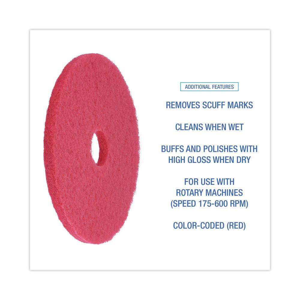 Boardwalk Buffing Floor Pads 17 in. Dia Red (5-Carton) BWK4017RED