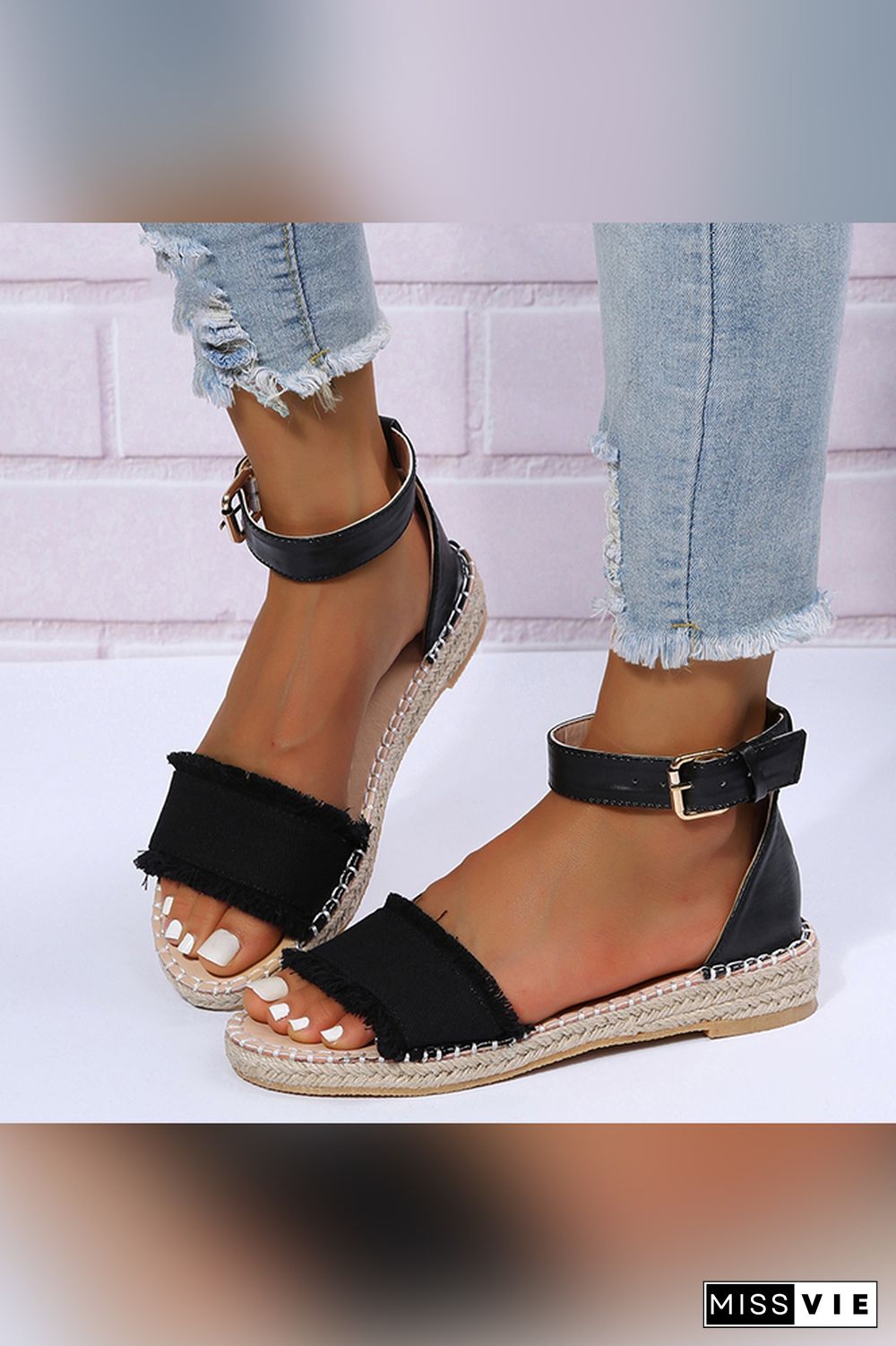 Open Toe One Band Color Block Flat Sandals