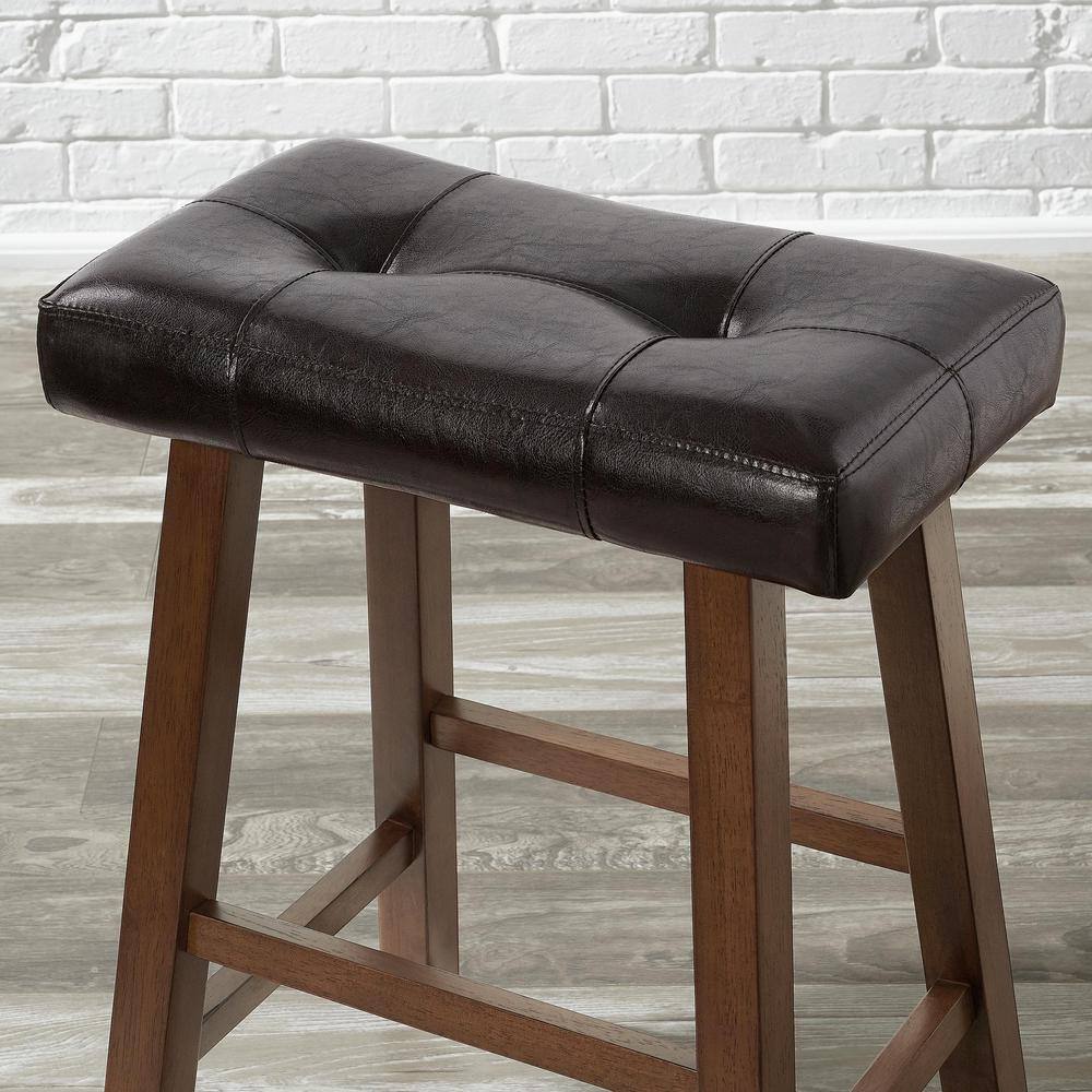 StyleWell Backless Saddle Seat Faux Leather Upholstered Counter Stool in Dark Brown (Set of 2) DP18027