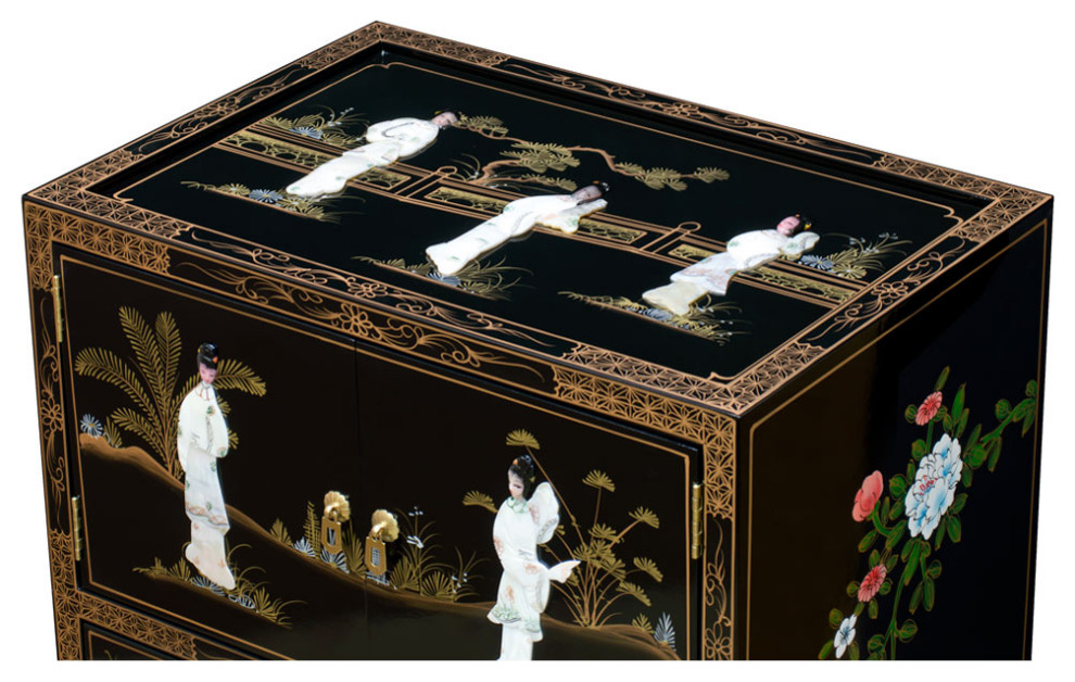 Black Lacquer Mother of Pearl Oriental Accent Cabinet   Asian   Side Tables And End Tables   by China Furniture and Arts  Houzz